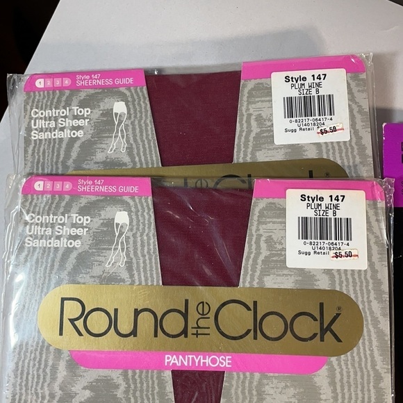 Lot of 5 Pantyhose Round the Clock Hanes Liz Claiborne Plum Blue Pink Size A-B - Picture 3 of 14